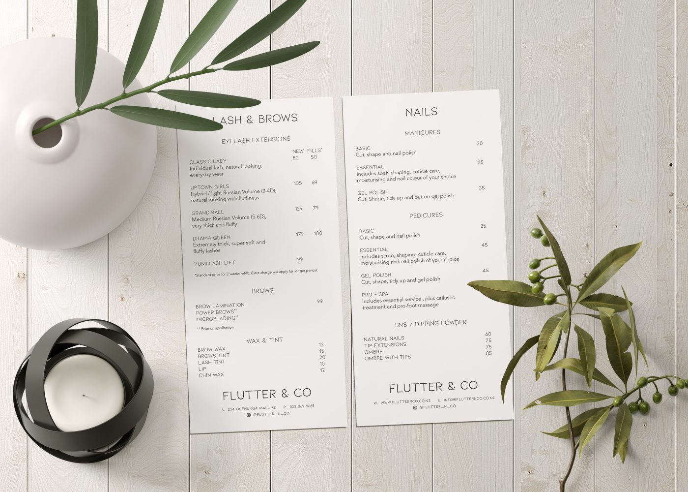 Flutter & Co Price List